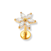 Sistie 2nd Fnug Helix ørering i forgyldt titanium med blomsterdesign og klare zirkonia.