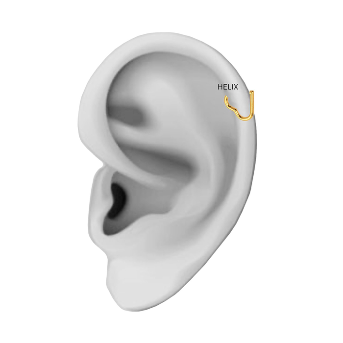 Illustreret placering af Sistie Heart Helix ørering i helixpiercing.