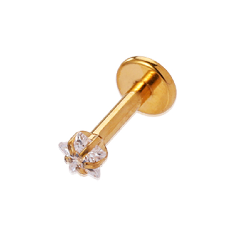 Sistie 2nd Line Helix ørering i forgyldt stål med blomsterformet klar sten til helix- og ørepiercing.