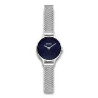 Skagen Anita Micro SKW3172 dameur med sølvfarvet meshlænke og blå glimmerurskive.