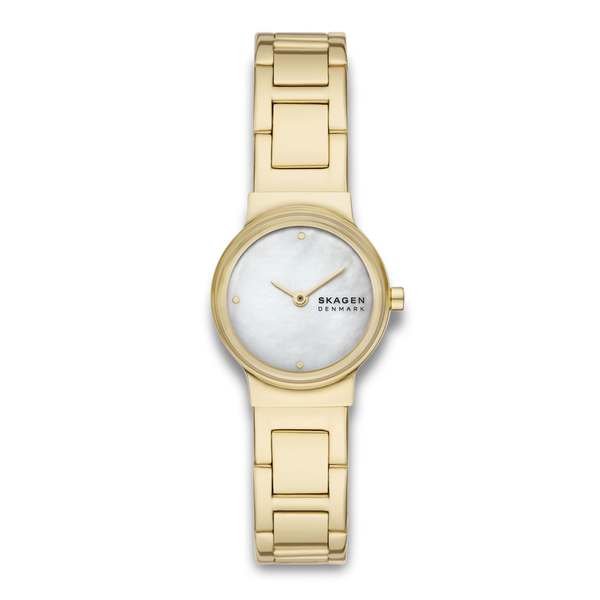 Skagen Freja Lille SKW3167 dameur med guldfarvet lænke og perlemorsskive.