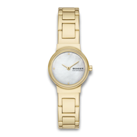 Skagen Freja Lille SKW3167 dameur med guldfarvet lænke og perlemorsskive.