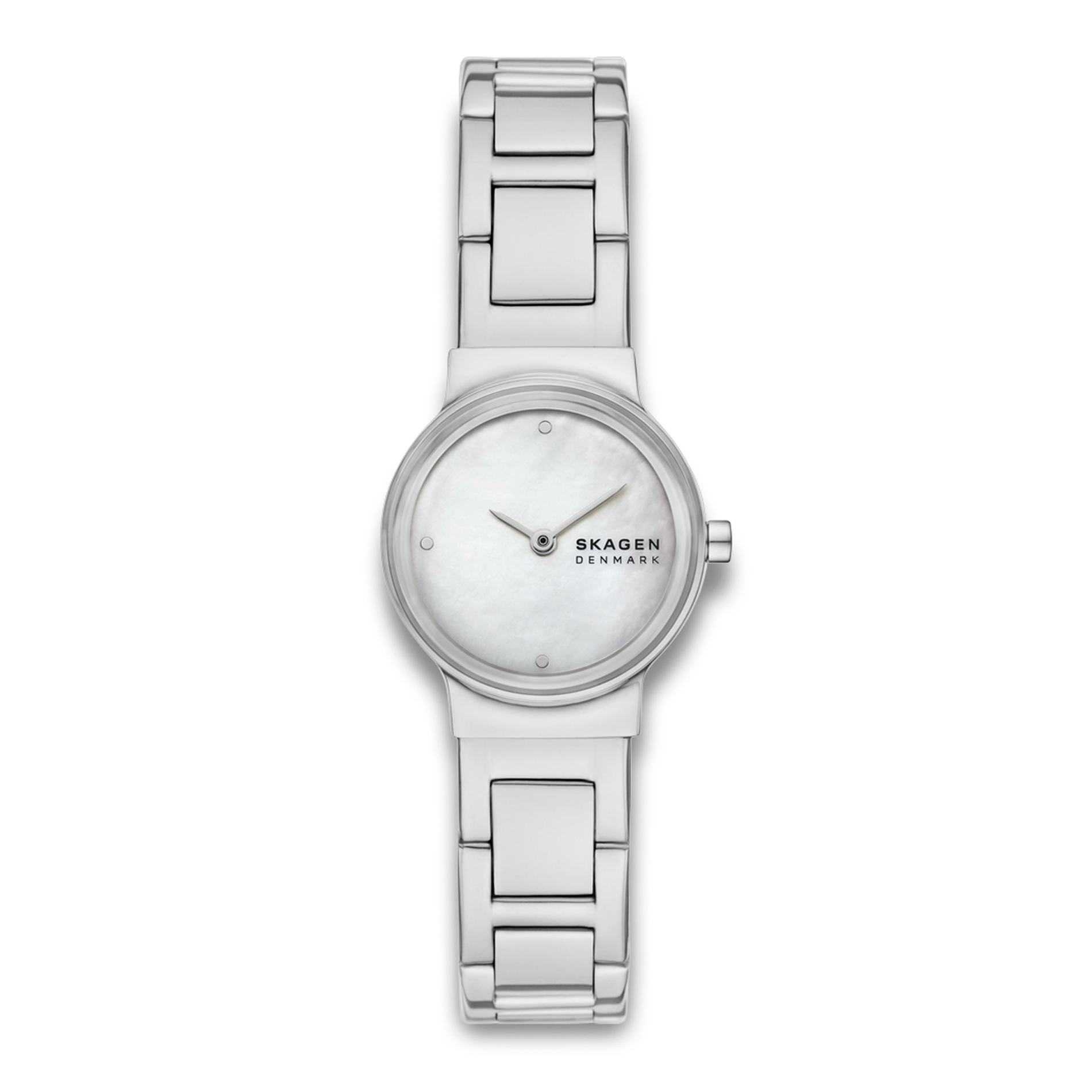 Skagen Freja Lille SKW3168 dameur med sølvfarvet stållænke og perlemorsskive.
