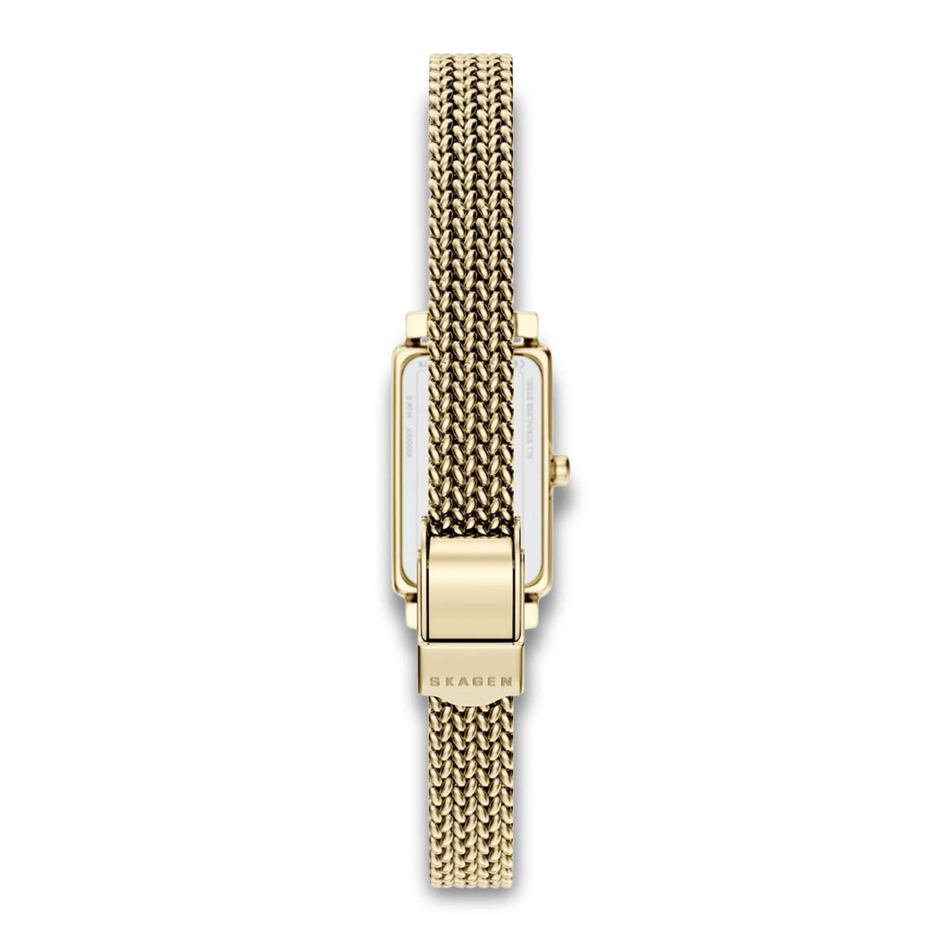 Bagside af Skagen Hagen Micro SKW3178 med guldfarvet mesh-lænke.