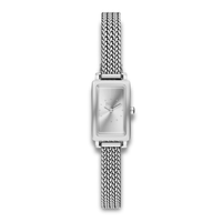 Skagen Hagen Micro SKW3179 dameur med sølvfarvet mesh-lænke og rektangulær sølvfarvet urskive.