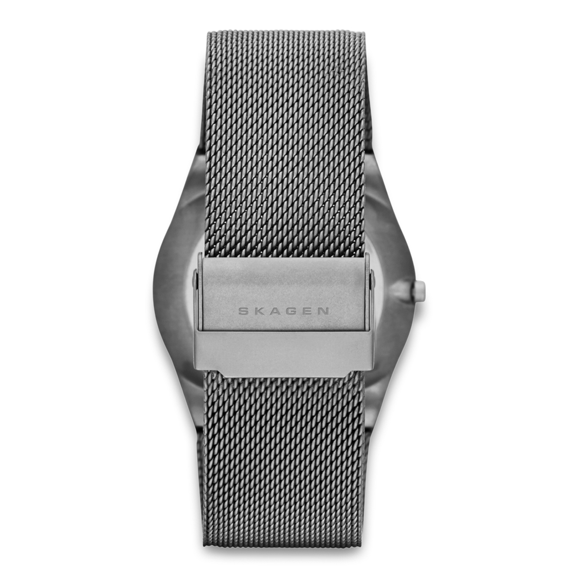 Bagside af Skagen Melbye Titanium SKW6078 med grå mesh-lænke.