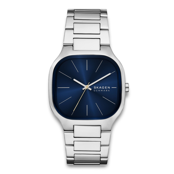 Skagen Mellem SKW6946 herreur med blå urskive og stållænke.