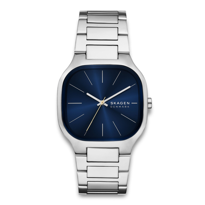 Skagen Mellem SKW6946 herreur med blå urskive og stållænke.