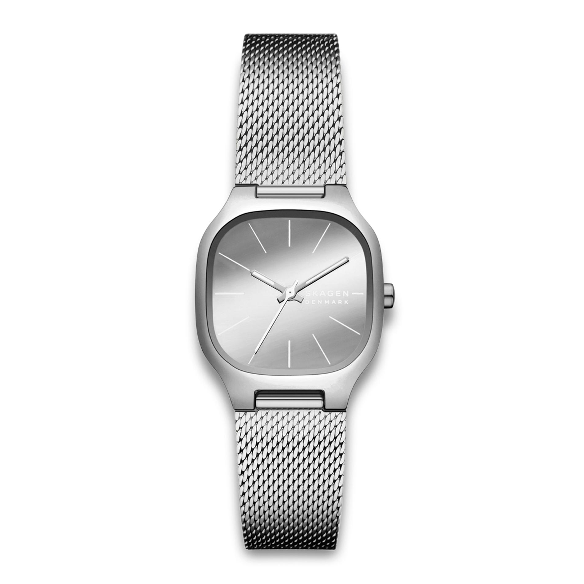 Skagen Mellem Lille SKW3163 dameur med sølvfarvet urskive og meshrem i rustfrit stål.