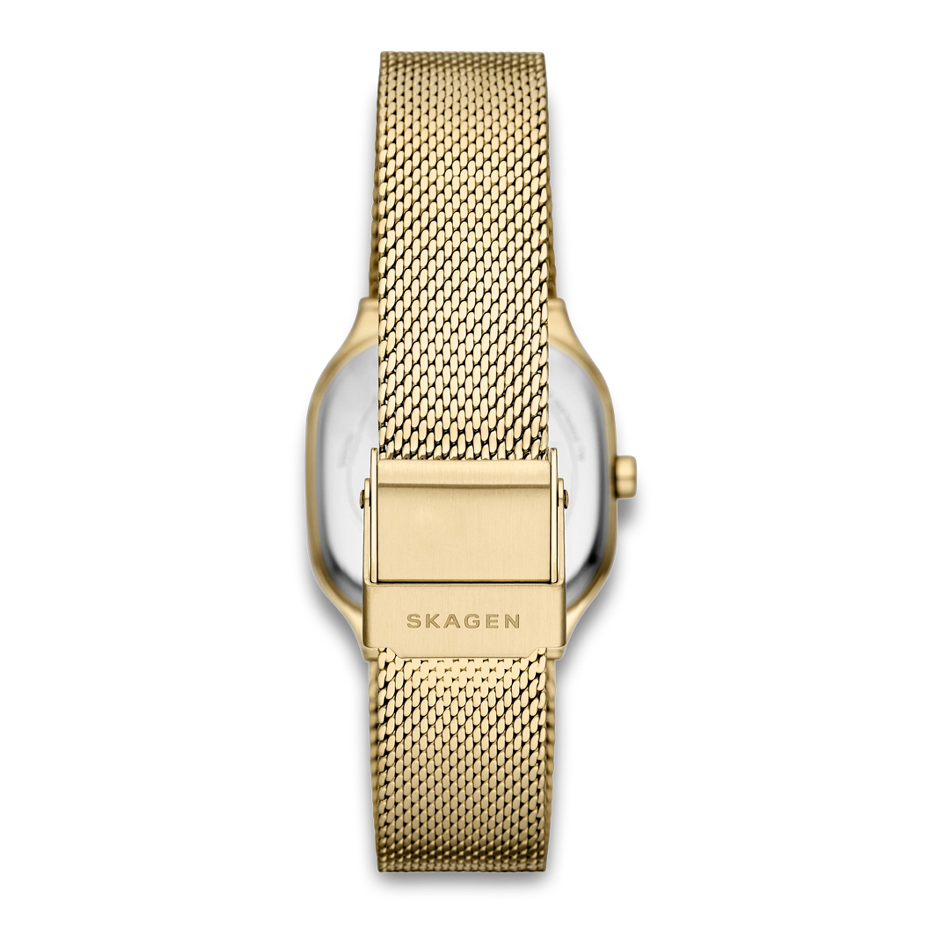 Bagside af Skagen Mellem Lille SKW3164 med guldfarvet meshrem.