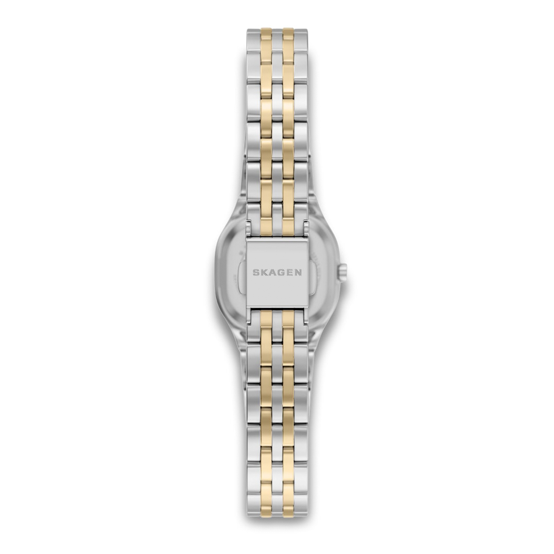 Bagside af Skagen Mellem Micro BIC SKW3176 med tofarvet stållænke.