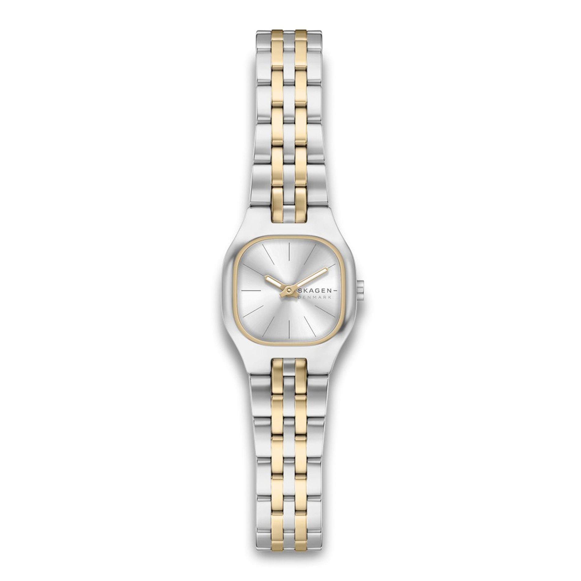 Skagen Mellem Micro BIC SKW3176 dameur med tofarvet stållænke og sølvfarvet urskive.