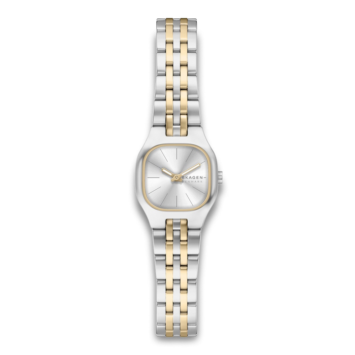 Skagen Mellem Micro BIC SKW3176 dameur med tofarvet stållænke og sølvfarvet urskive.
