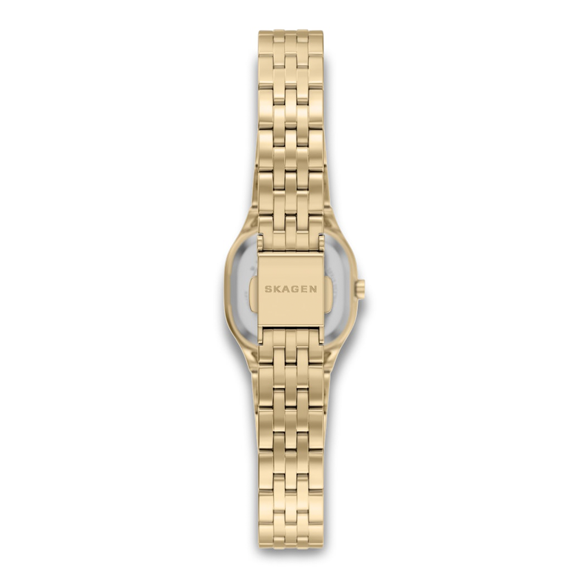 Bagside af Skagen Mellem Micro Gold SKW3177 med guldfarvet stållænke.