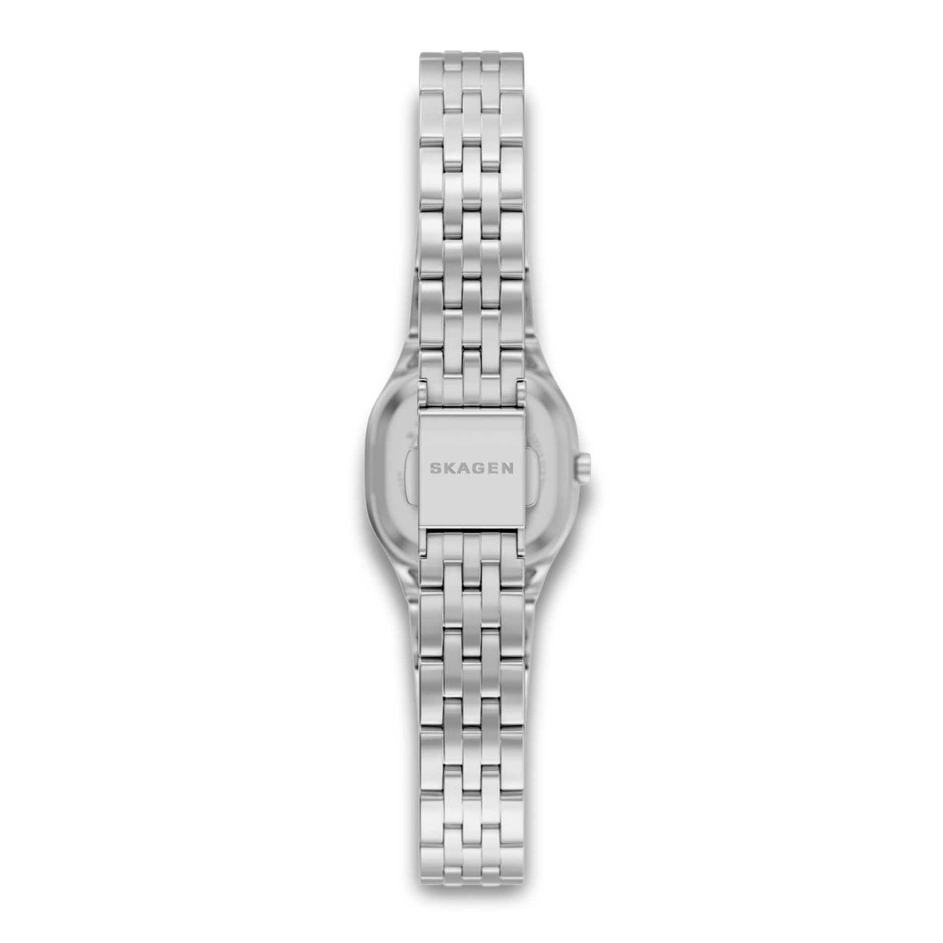 Bagside af Skagen Mellem Micro Silver SKW3175 med sølvfarvet stållænke.