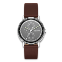 Skagen Signatur SKW6941 herreur med grå multifunktionsurskive og brun læderrem.