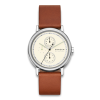 Skagen Signatur SKW6942 herreur med lys multifunktionsurskive og cognacbrun læderrem.