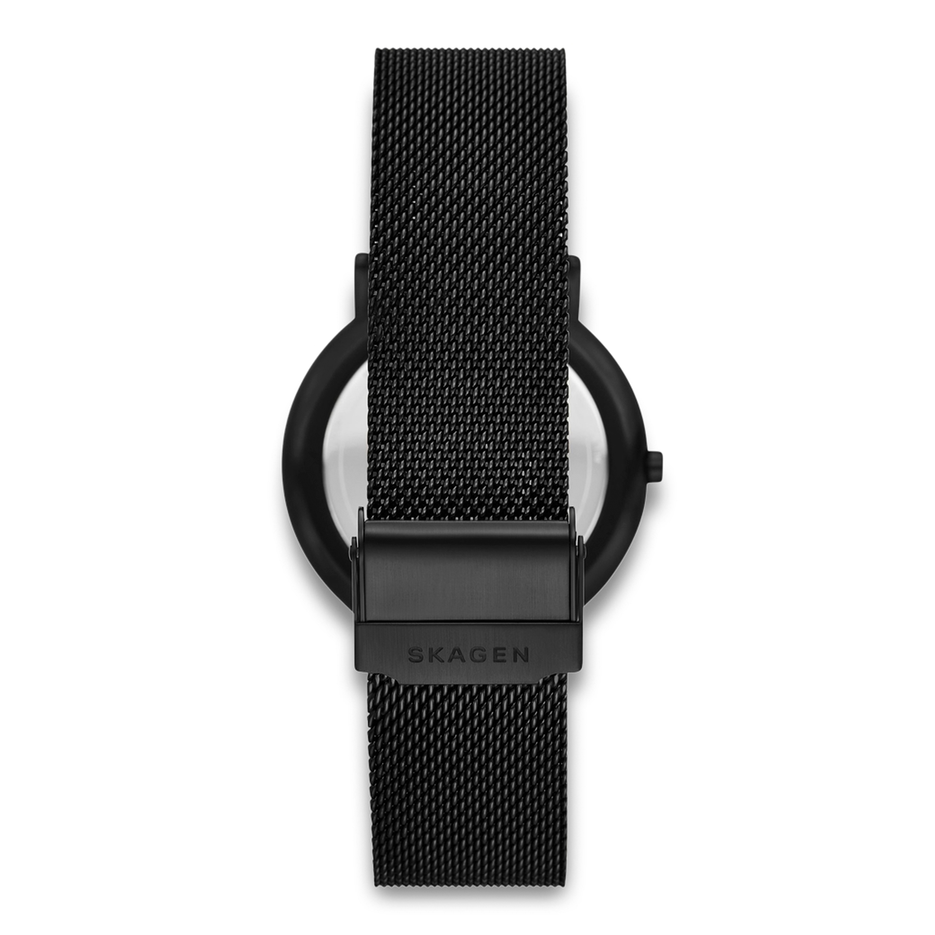 Bagside af Skagen Signatur Set SKW6933SET med sort mesh-lænke.