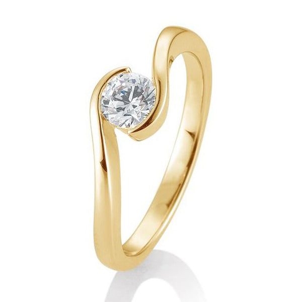 Solitaire diamantring med twist design i guld