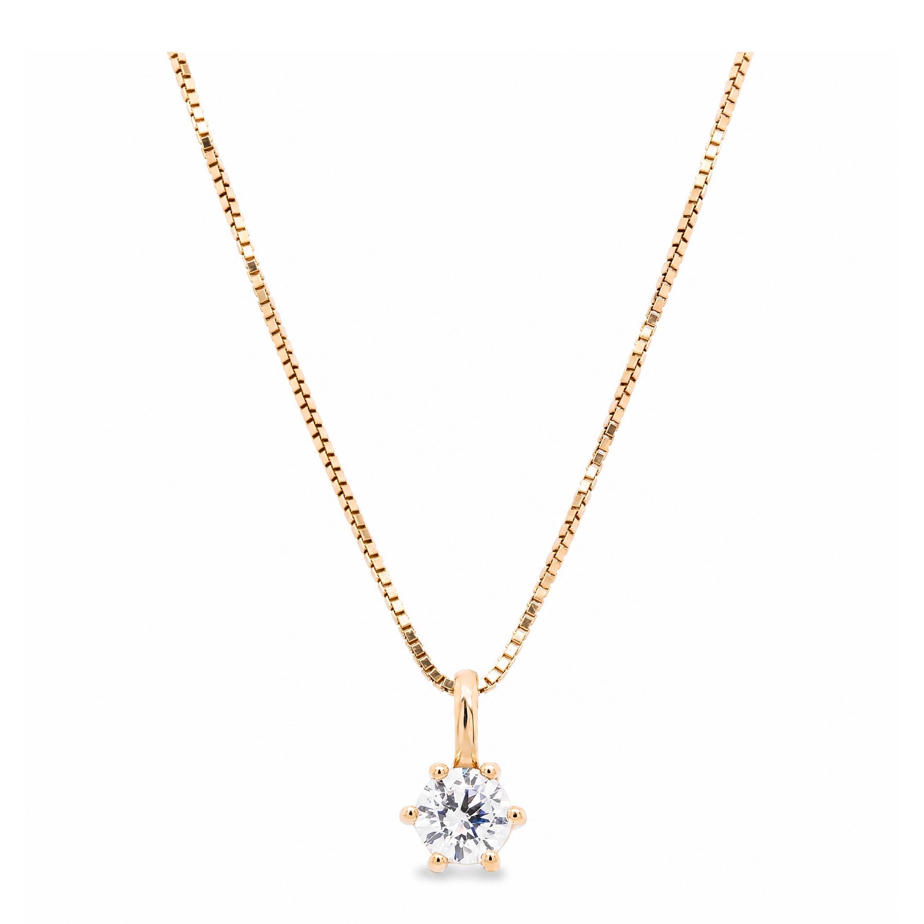 Solitaire vedhæng i 8 karat guld med 7 mm klar zirkonia, produktbillede