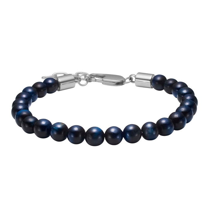 Son of Noa armbånd med blå tigerøje sten i rustfrit stål 6 mm justerbart 19-23 cm