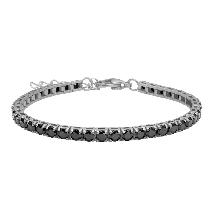Son of Noa tennisarmbånd i rustfrit stål med sort zirkonia 3,5 mm justerbart 17-22 cm