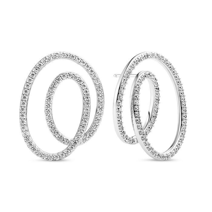 Spirale Due Grande øreringe i sterling sølv med klare zirkonia sten