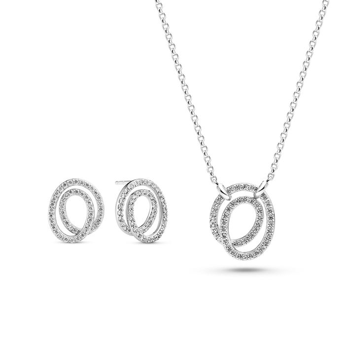 Spirale Due Piccolo øreringe og halskæde i sterling sølv med klare zirkonia sten