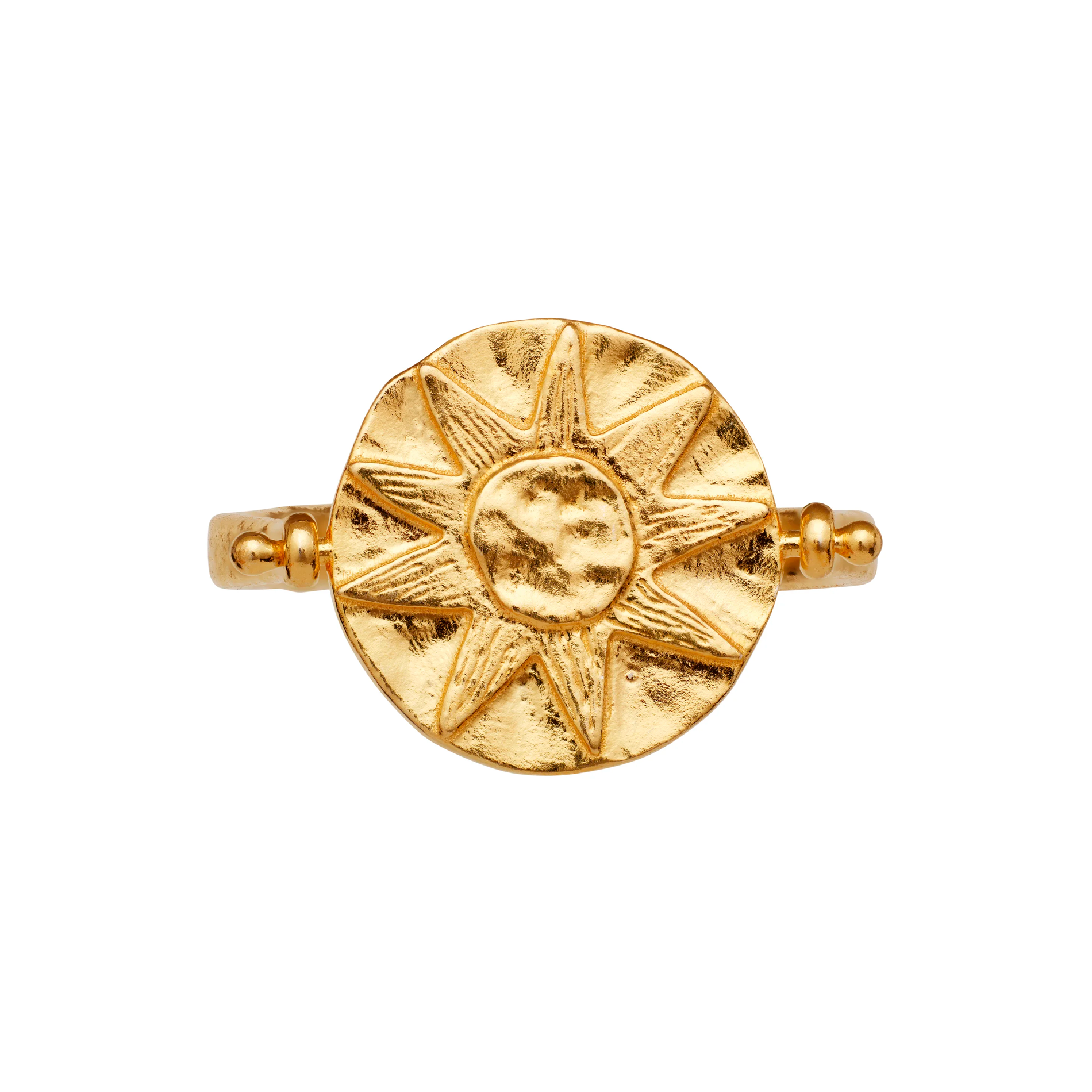 Sunna ring i forgyldt sterling sølv med rundt solmotiv