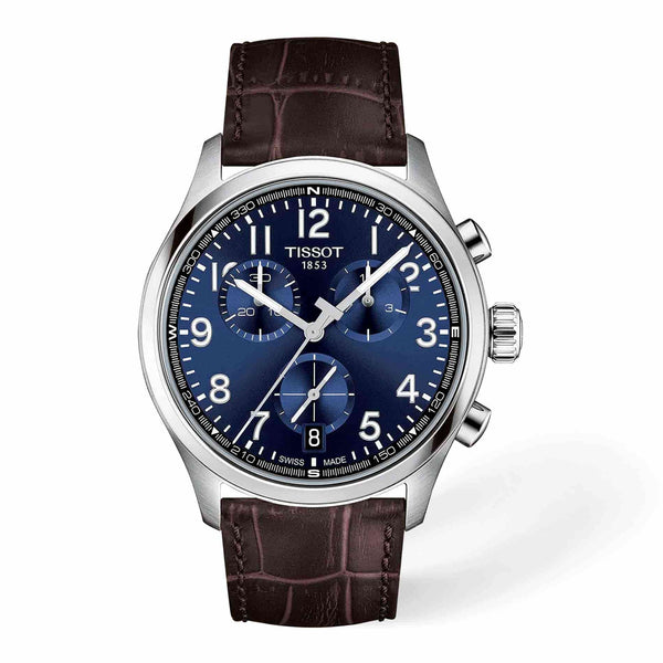 Tissot Chrono L 42 mm herreur med blå skive og brun læderrem