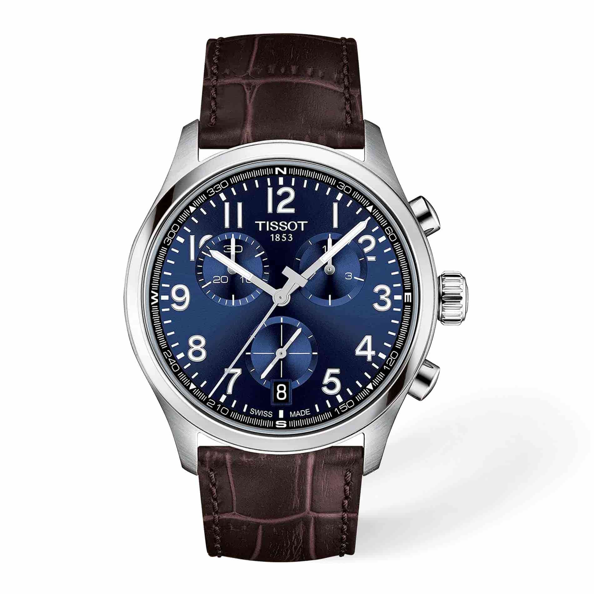 Tissot Chrono L 42 mm herreur med blå skive og brun læderrem