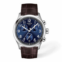 Tissot Chrono L 42 mm herreur med blå skive og brun læderrem