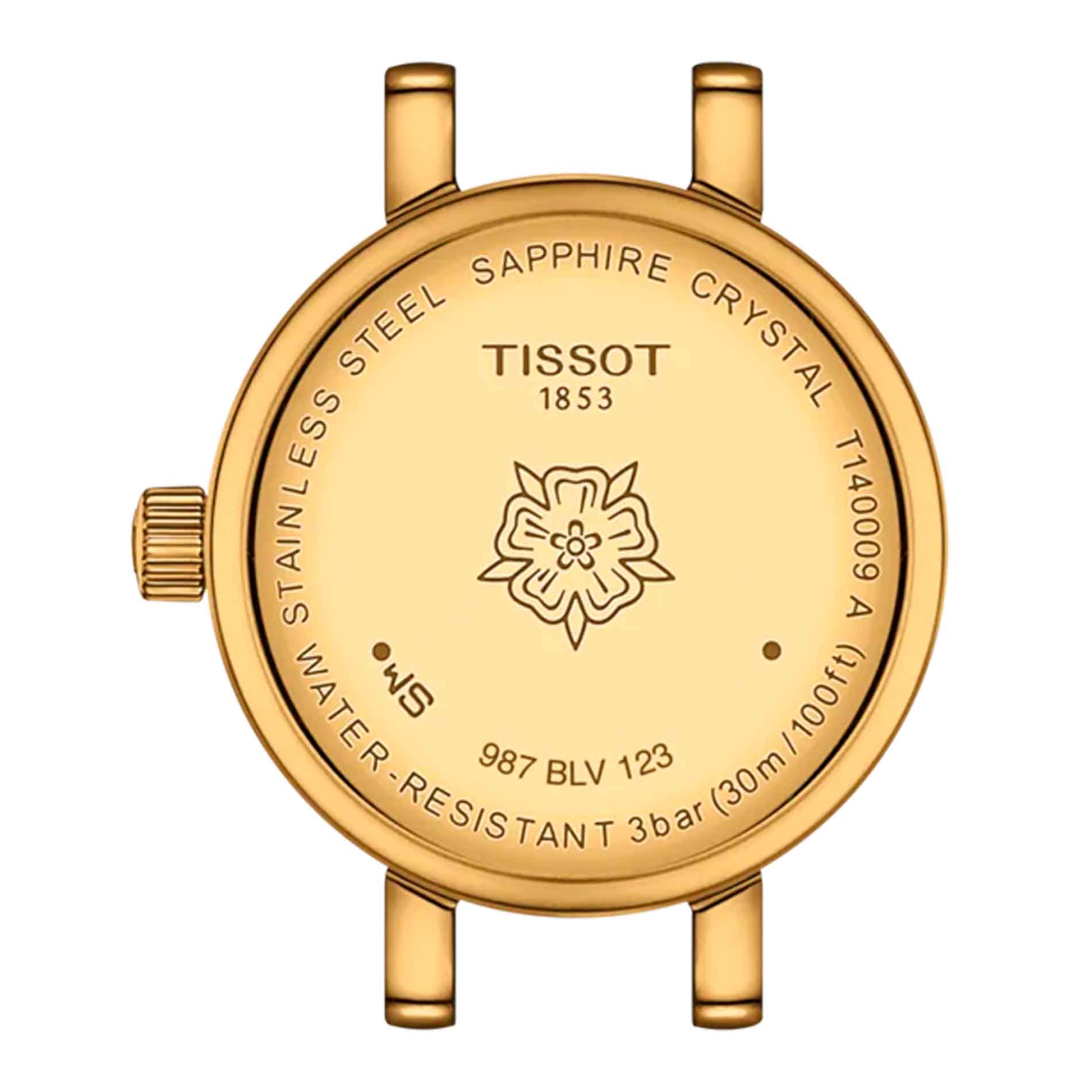 Bagside af Tissot Lovely Round 19,5 mm dameur med guldfarvet urkasse