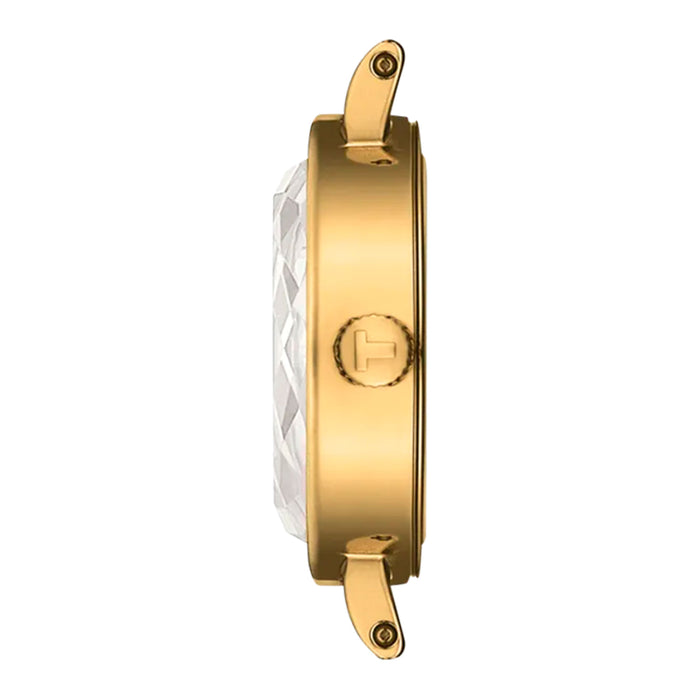 Sideprofil af Tissot Lovely Round 19,5 mm dameur med guldfarvet urkasse