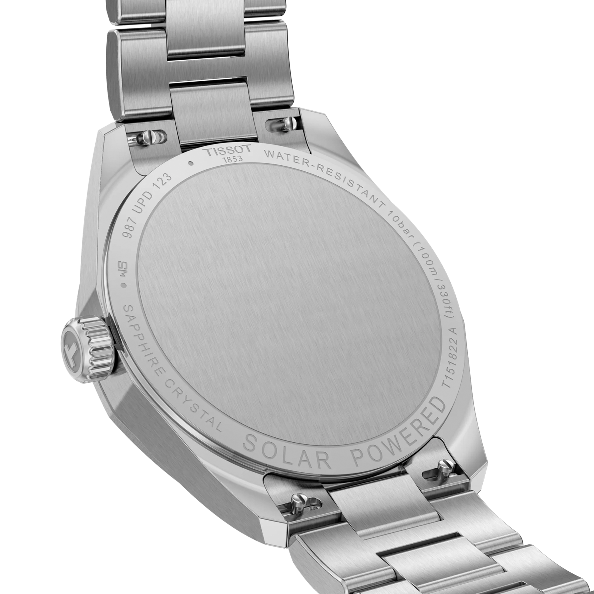 Tissot PRC 100 Solar 34 mm dameur bagkasse og stållænke detalje