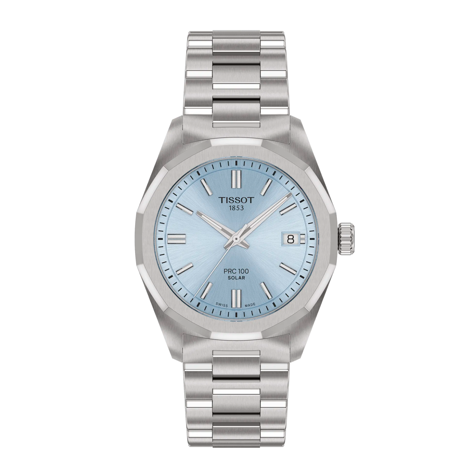 Tissot PRC 100 Solar 34 mm dameur i rustfrit stål med lyseblå urskive og stållænke