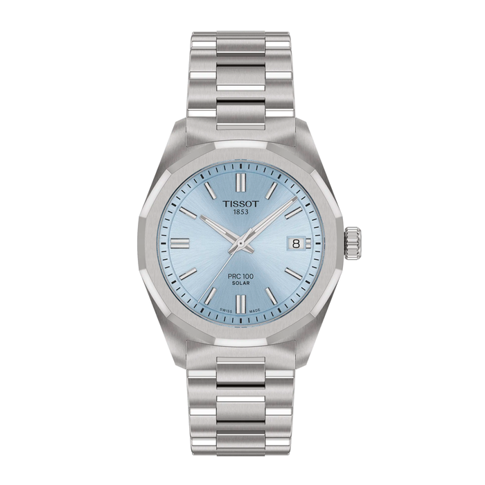 Tissot PRC 100 Solar 34 mm dameur i rustfrit stål med lyseblå urskive og stållænke