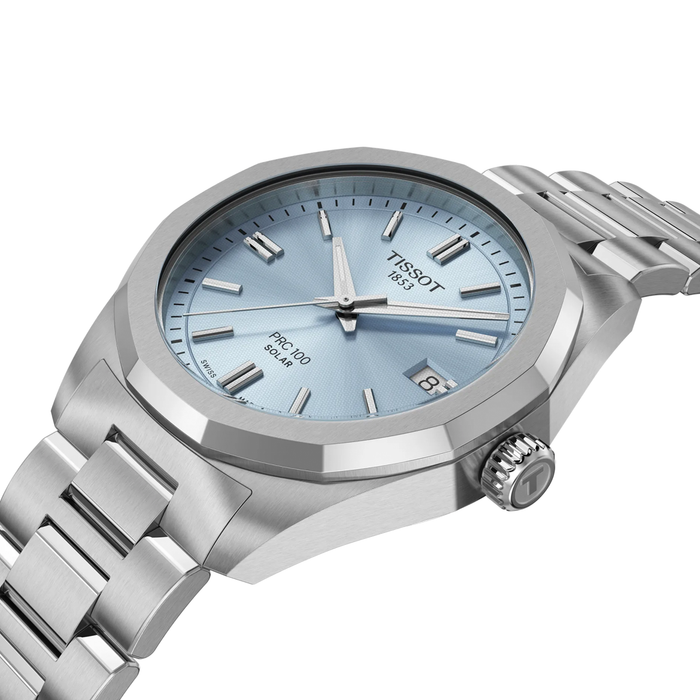 Tissot PRC 100 Solar 34 mm dameur i stål med lyseblå urskive