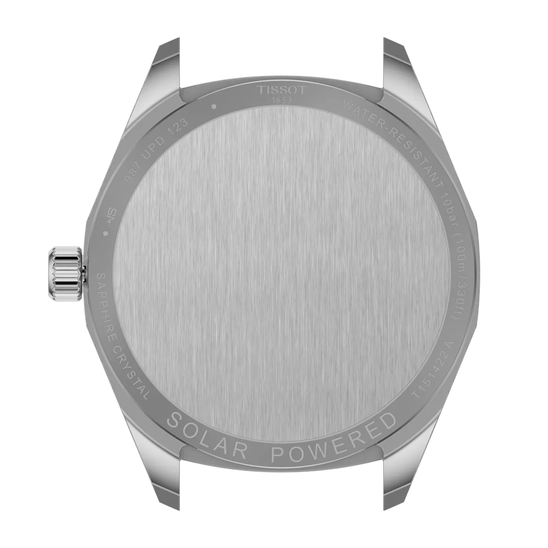 Bagside af Tissot PRC 100 Solar herreur med solcelleteknologi