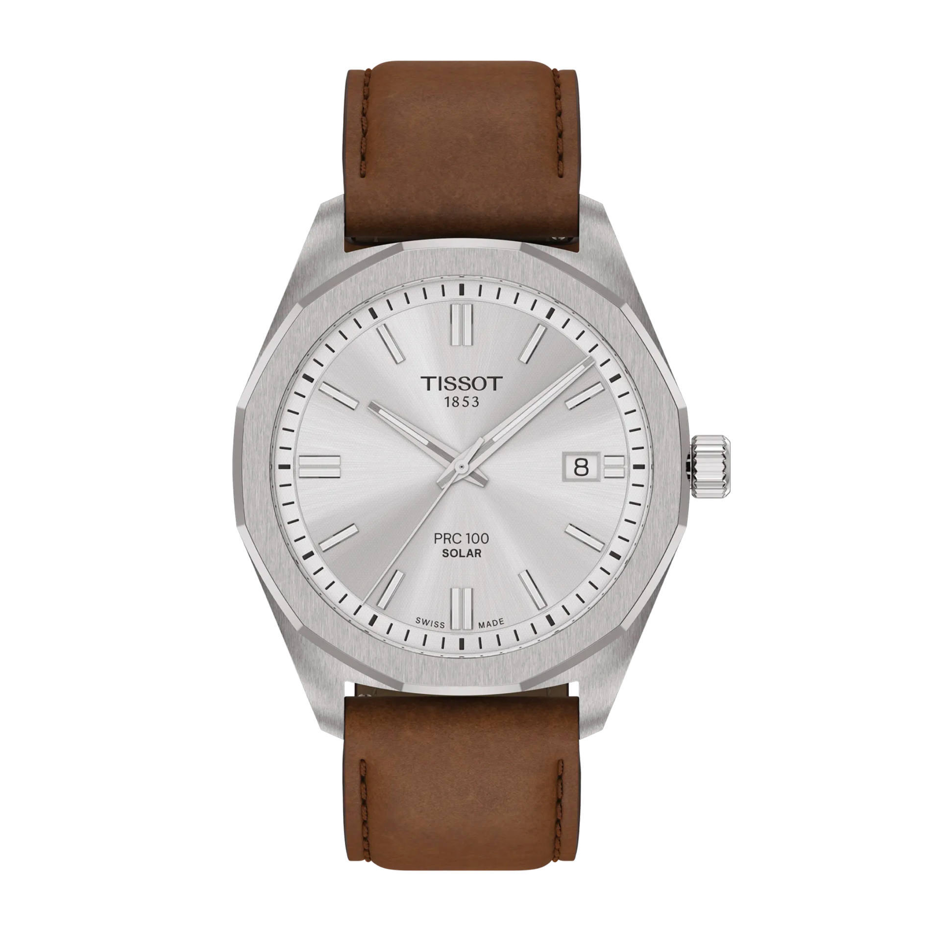 Tissot PRC 100 Solar 39mm herreur i stål med brun læderrem