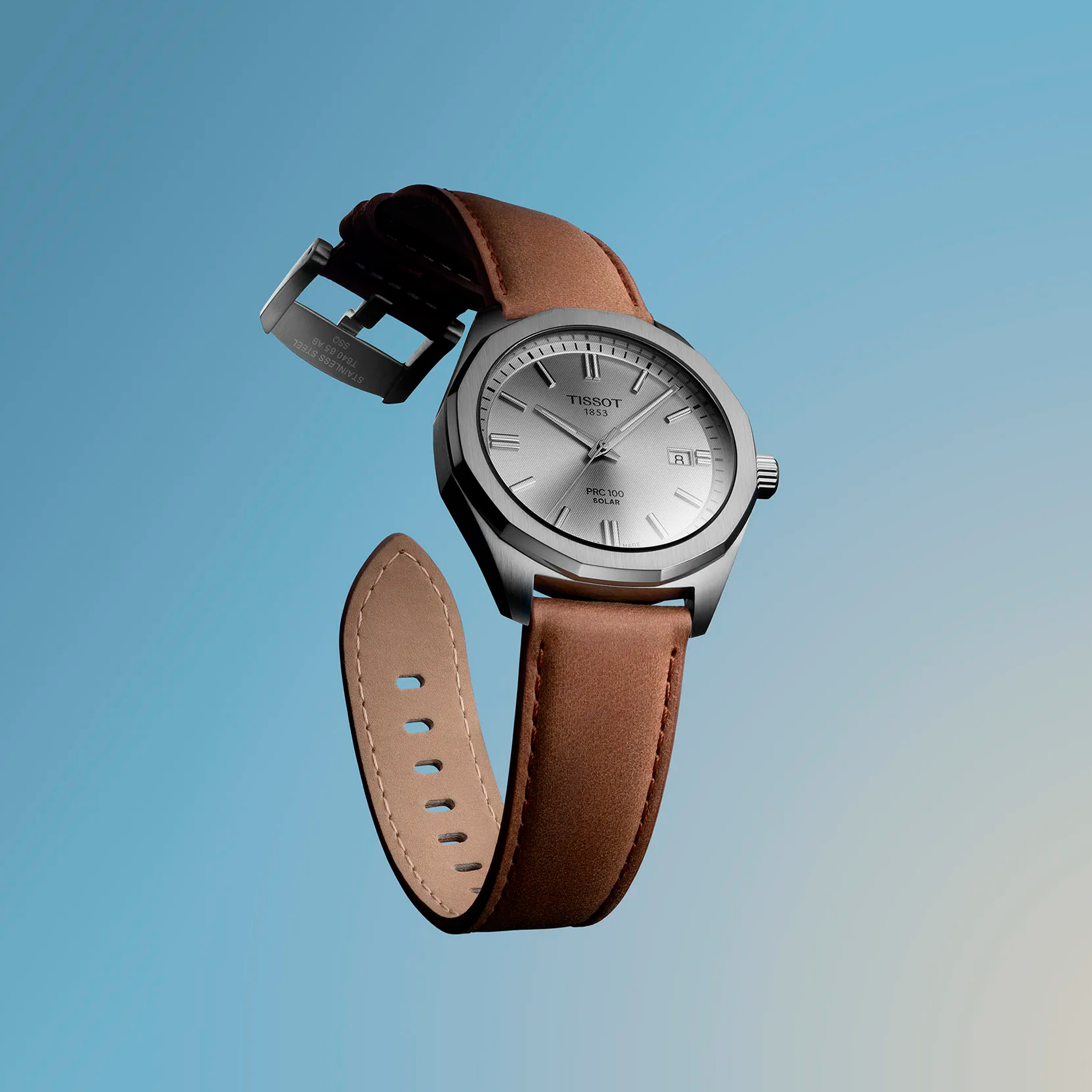Tissot PRC 100 Solar 39mm herreur i stål med brun læderrem