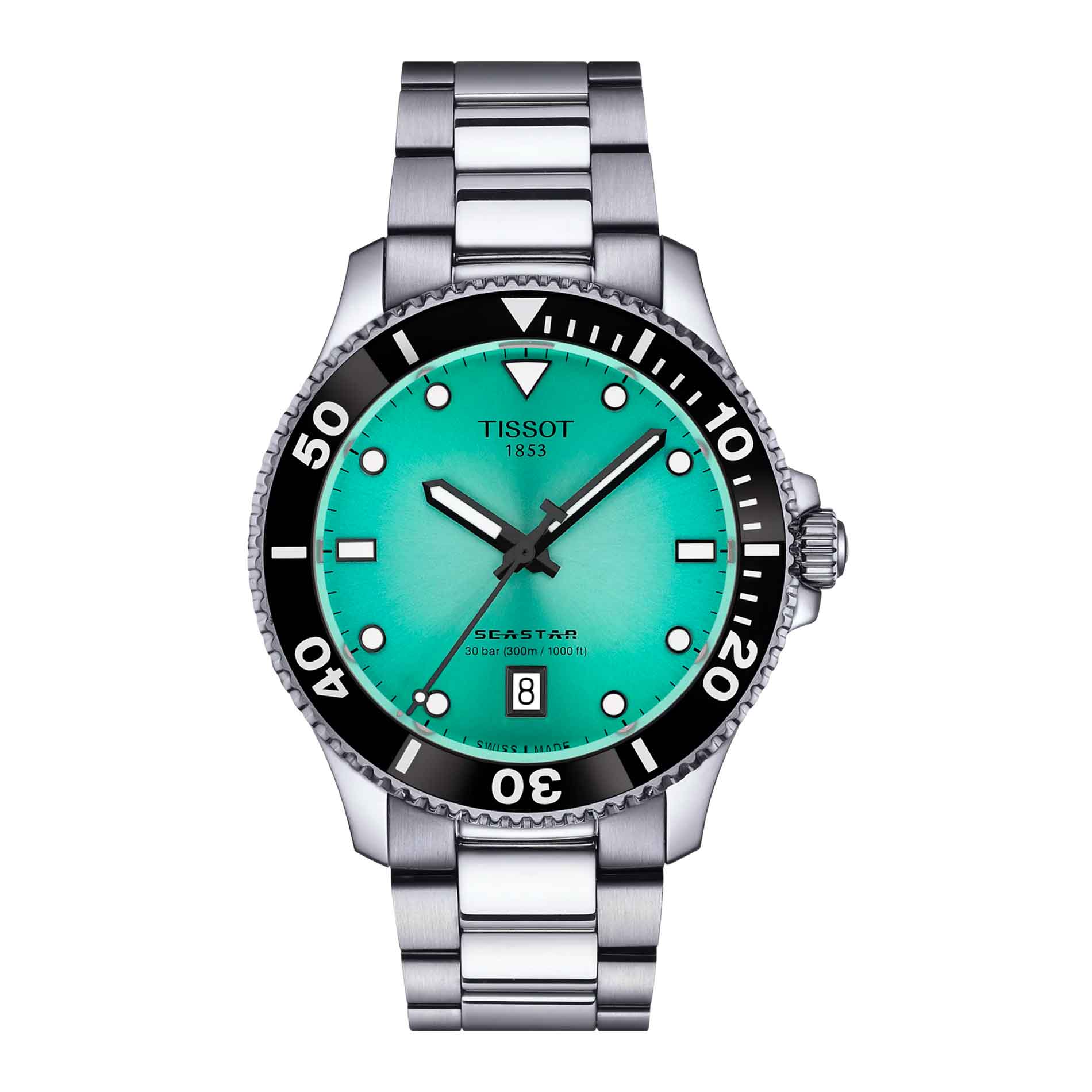 Tissot Seastar 1000 40 mm herreur med turkis urskive og stållænke