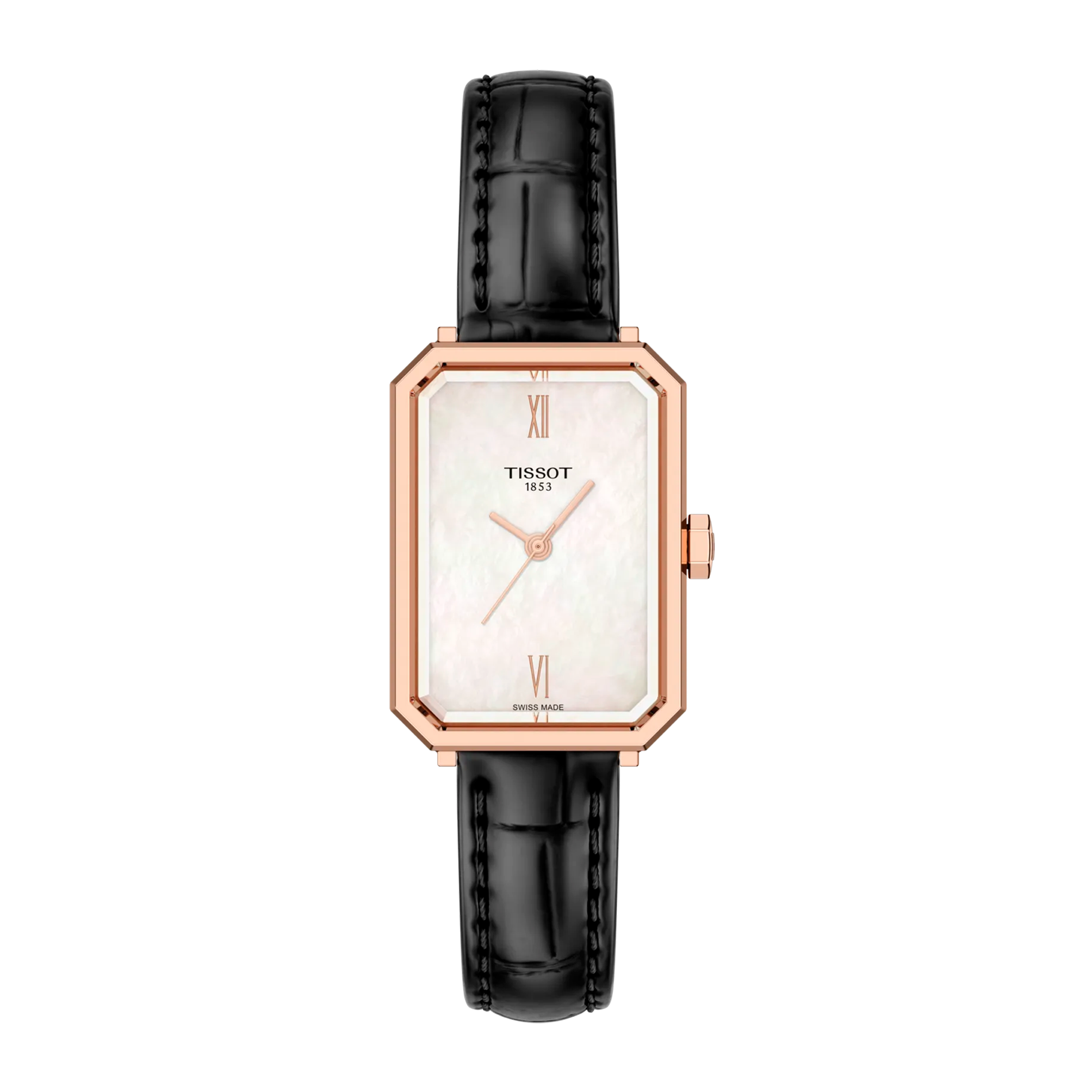 Tissot SRV 30mm dameur i rosaguldfarvet stål med perlemorsskive og sort læderrem