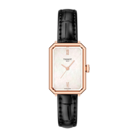 Tissot SRV 30mm dameur i rosaguldfarvet stål med perlemorsskive og sort læderrem