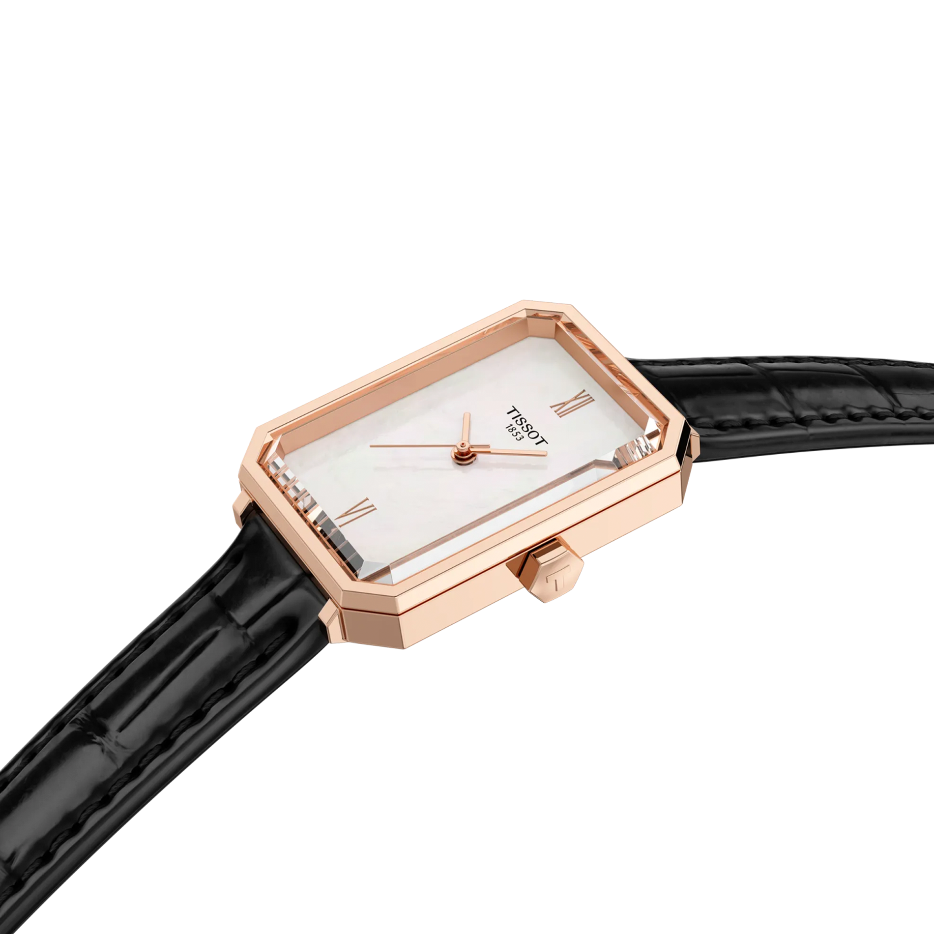 Tissot SRV 30mm dameur i rosaguldfarvet stål med perlemorsskive og sort læderrem