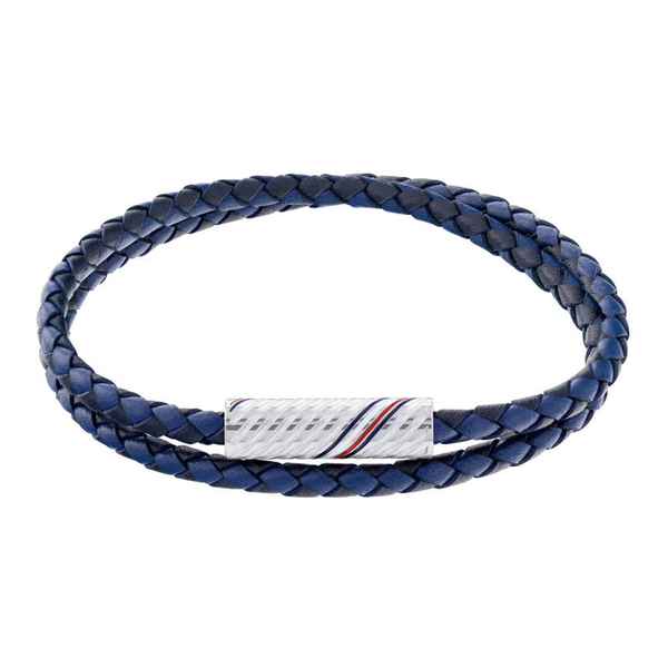 Tommy Hilfiger 2.0 Double Wrap Braid armbånd i blåt flettet læder med stålspænde 2790470