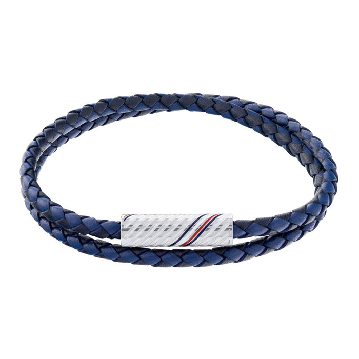 Tommy Hilfiger 2.0 Double Wrap Braid armbånd i blåt flettet læder med stålspænde 2790470