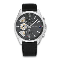 Tommy Hilfiger Baker 43 mm herreur med mørkegrå urskive og sort læderrem