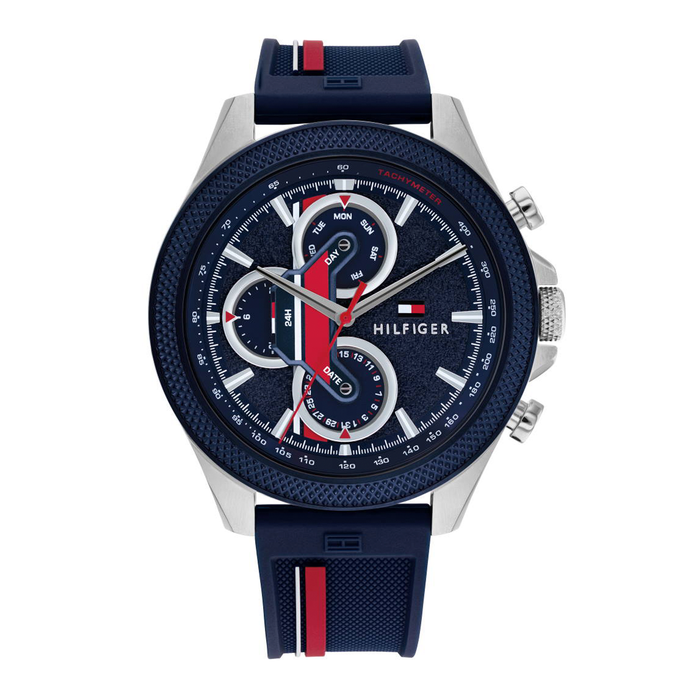 Tommy Hilfiger Clark 46 mm herreur 1792083 med blå urskive og blå gummirem