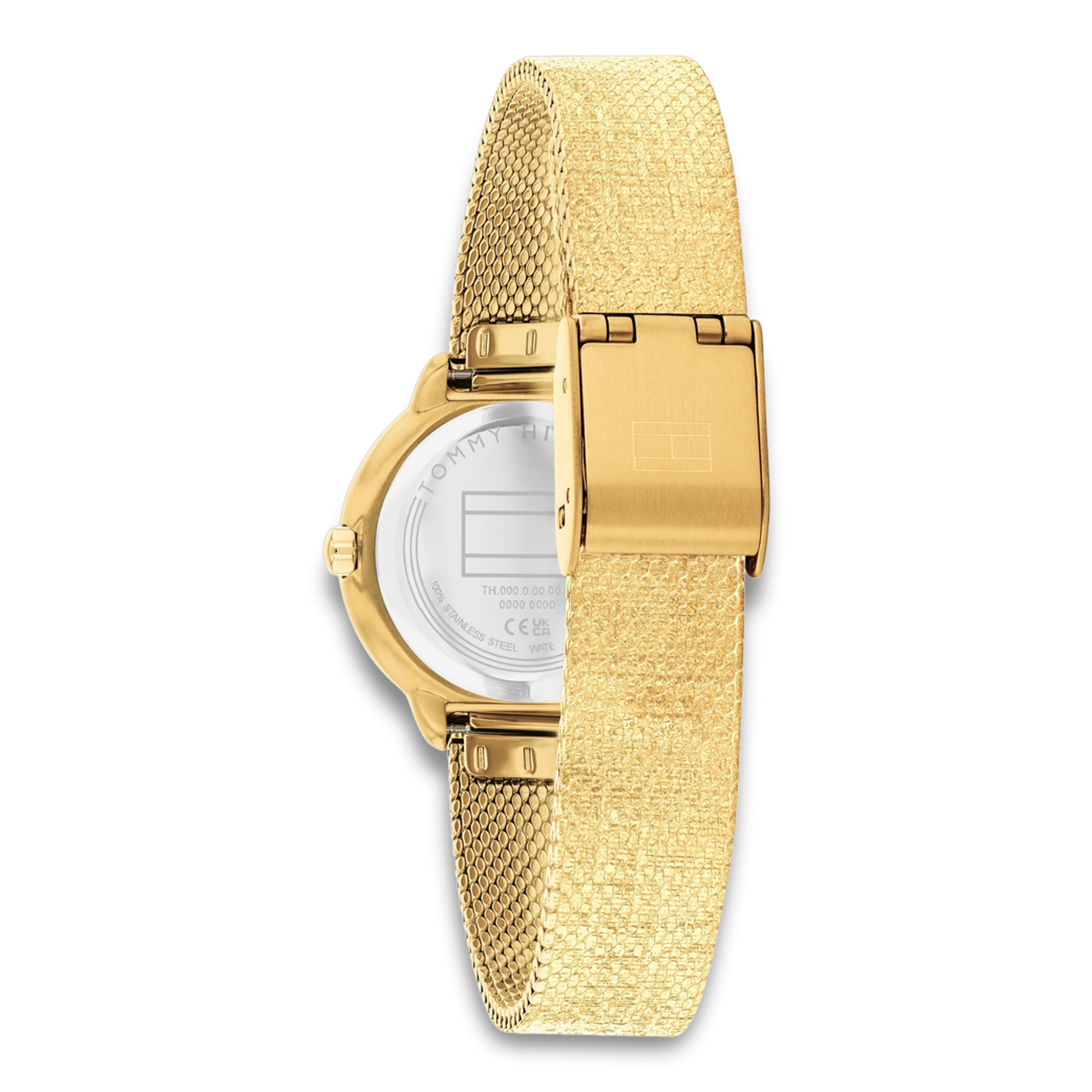 Bagside af Tommy Hilfiger Demi 26 mm dameur 1782812 med guldfarvet mesh-lænke